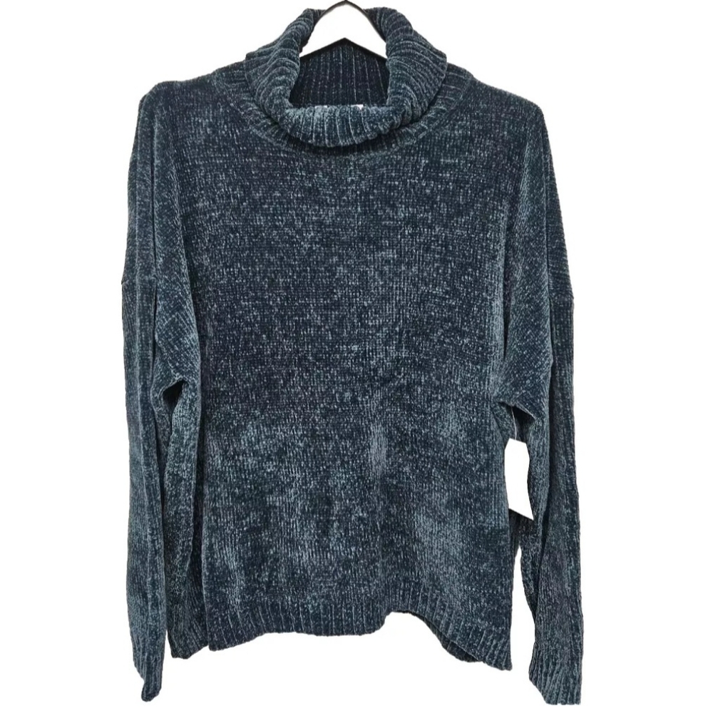 Time & Tru Cowl Neck Sweater Size XXL Blue-Green NWT Soft Chunky Knit